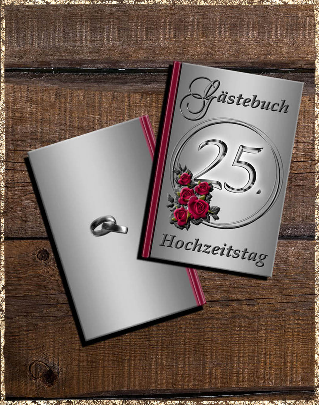 25 Jahre - silberne Hochzeit - Gästebuch Rosenring